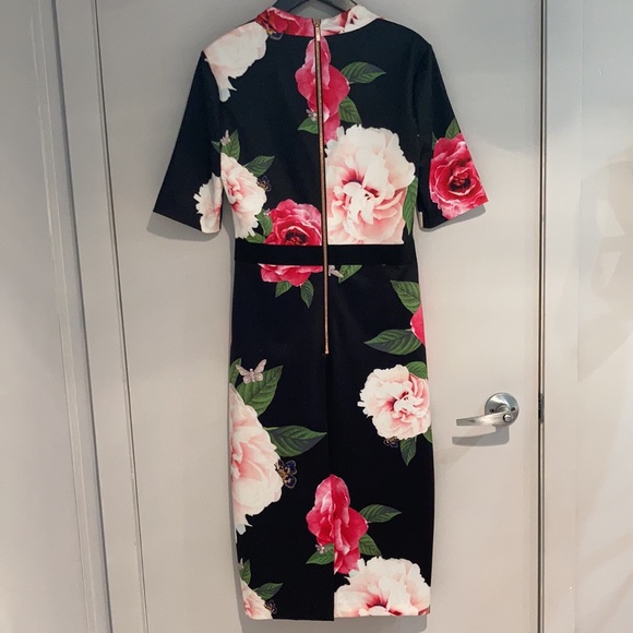 TED BAKER Gilanno Magnificent V neck Bodycon Dress Black Size 3 - Picture 4 of 9